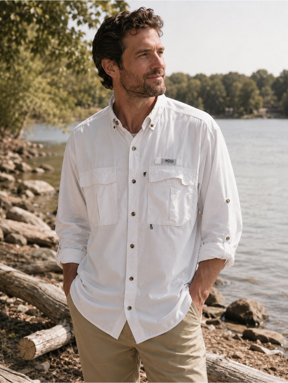 Series Guide White Vented Fishing Shirt Nylon Long Sleeve XXL Outdoor EUC